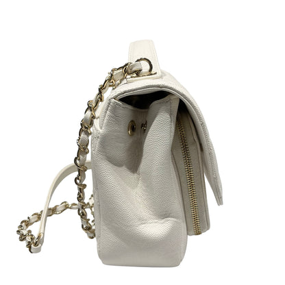 Used CHANEL Calfskin Leather Affinity medium Shoulder Bag White GHW