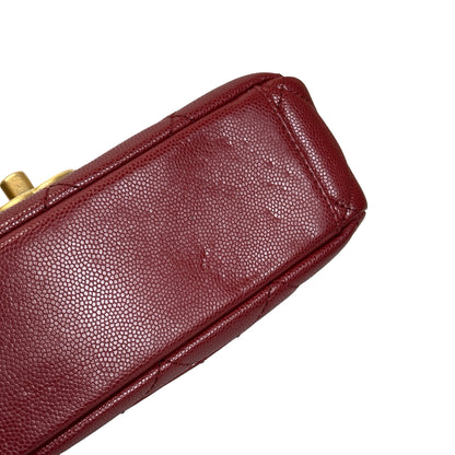Used CHANEL Caviar Quilted Flap Bag Chain shoulder bag Red Gold