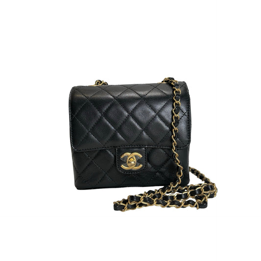 Used CHANEL Quilted Mini Flap Bag Chain Shoulder Bag Black Gold