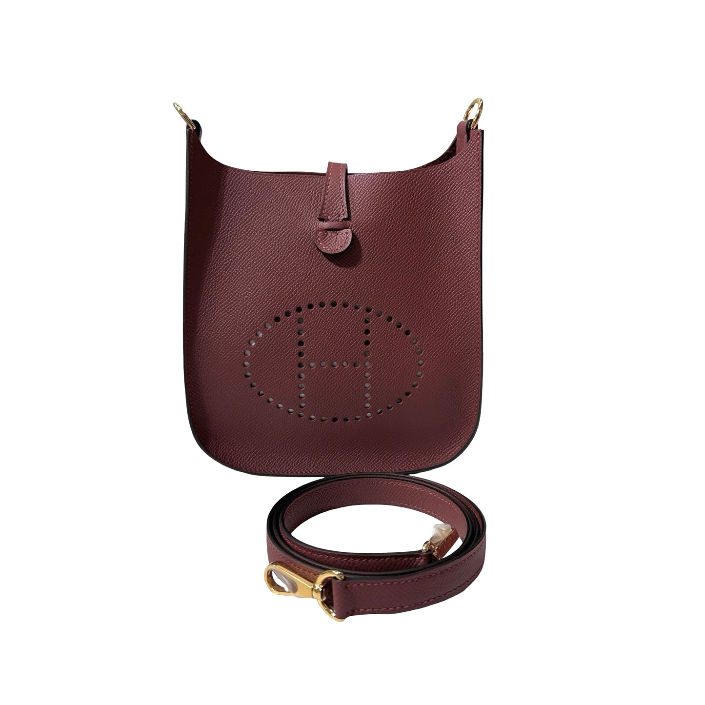 Used Hermès Epsom leather Mini Evelyne Cross Body Bag Red GHW