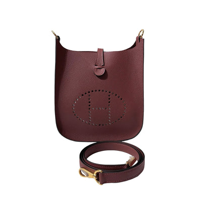 Used Hermès Epsom leather Mini Evelyne Cross Body Bag Red GHW