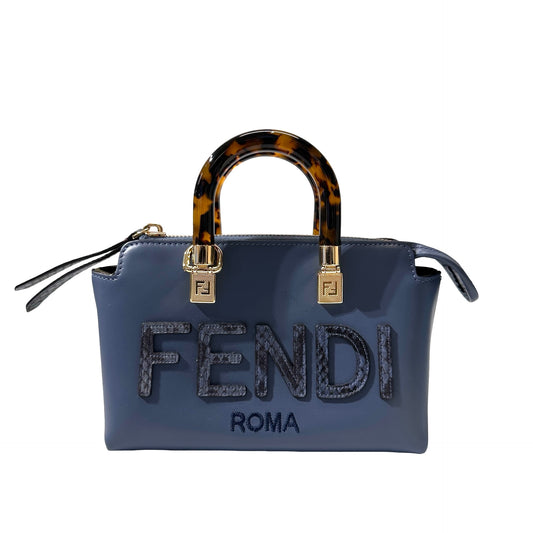 Used FENDI Leather By The Way Handbag Blue GHW
