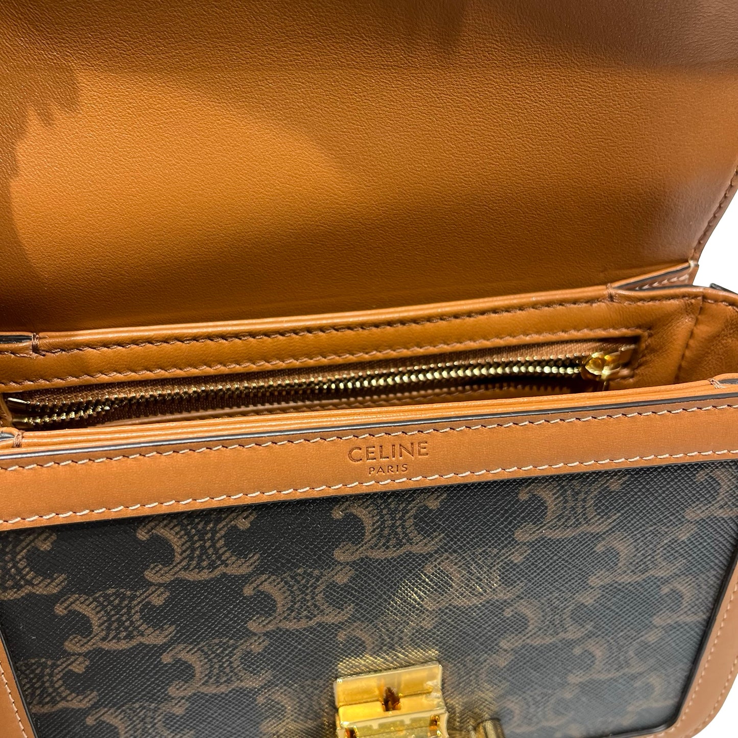 Used CÉLINE Triomphe Cross Body Bag Brown GHW