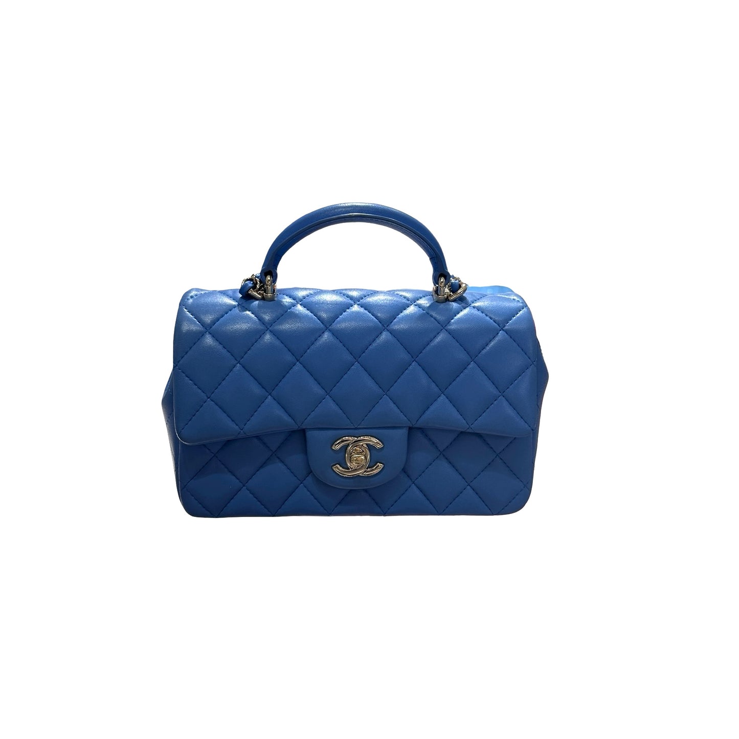 CHANEL MINI Flap 20cm with Handle Cross Body Bag Blue GHW
