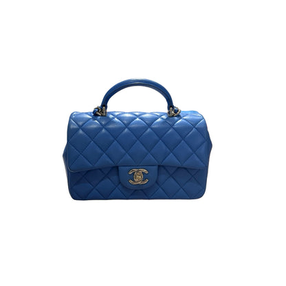 CHANEL MINI Flap 20cm with Handle Cross Body Bag Blue GHW