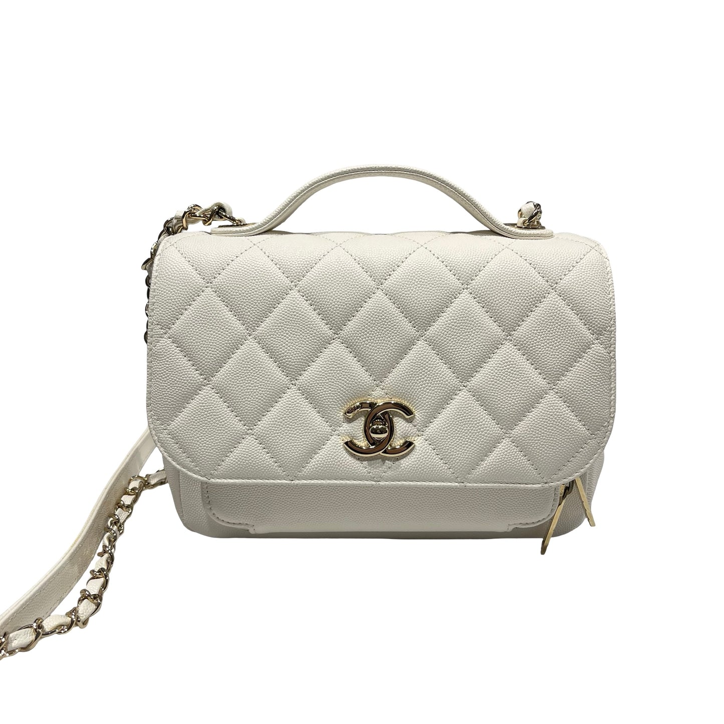 Used CHANEL Calfskin Leather Affinity medium Shoulder Bag White GHW