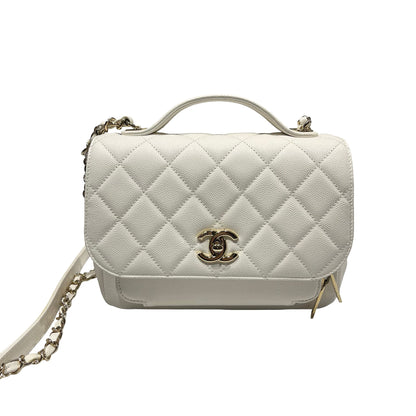Used CHANEL Calfskin Leather Affinity medium Shoulder Bag White GHW