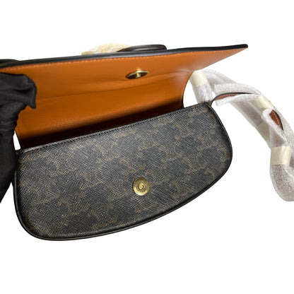 Used CELINE Macadam Triomphe Clutch on strap Shoulder Bag Brown Black GHW