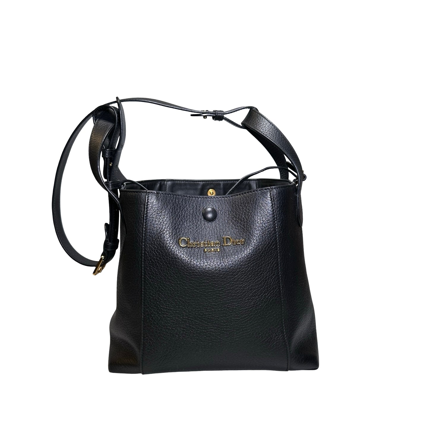 Used DIOR Grained Calfskin C'est Dior Bucket Bag Black GHW