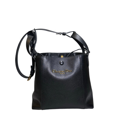 Used DIOR Grained Calfskin C'est Dior Bucket Bag Black GHW