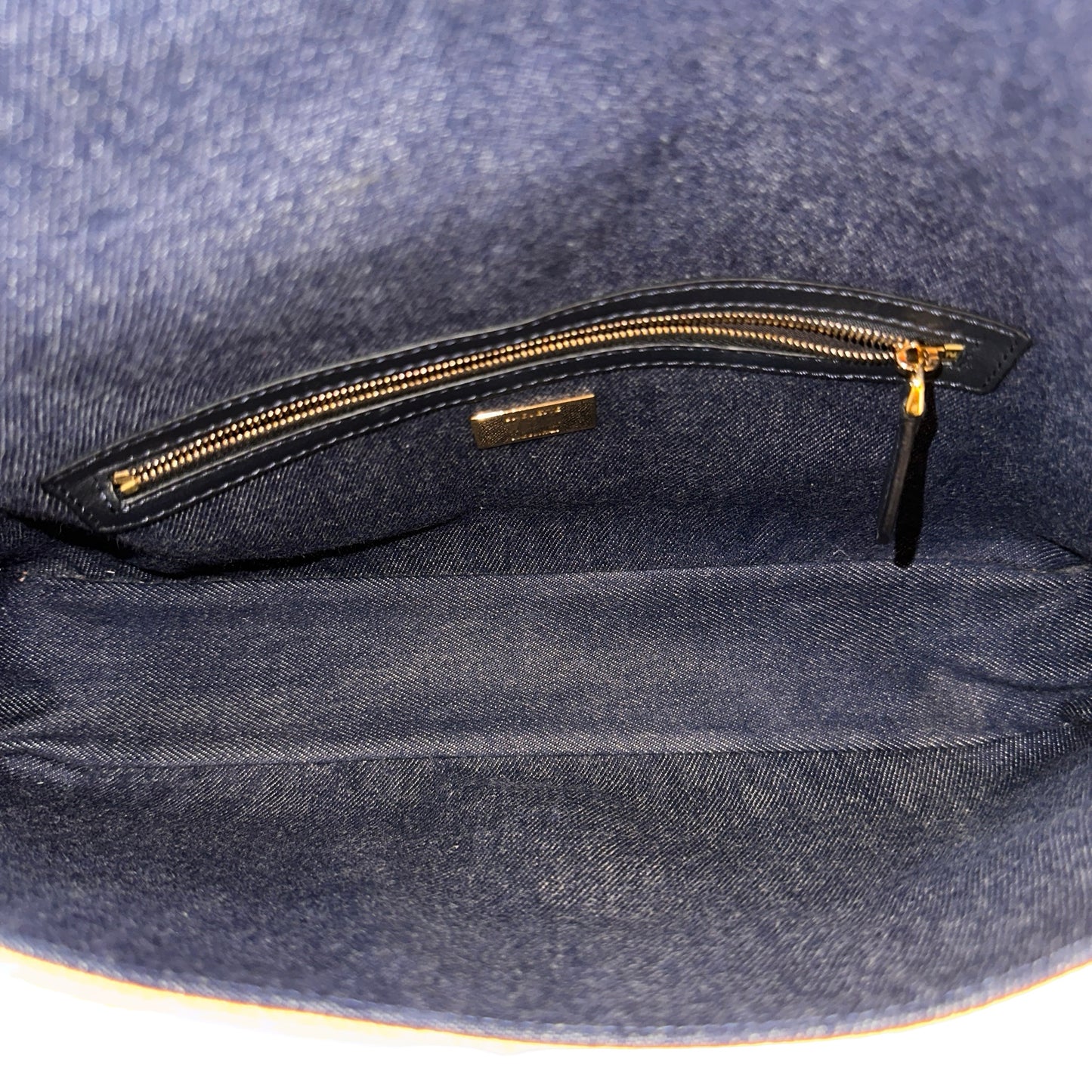 Used FENDI Denim BAEEGUETTE LARGE Shoulder Bag Navy Blue Orange