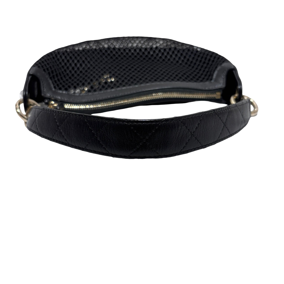 Used CHANEL Mesh 25S Half Moon Clutch Chain Shoulder Bag Black