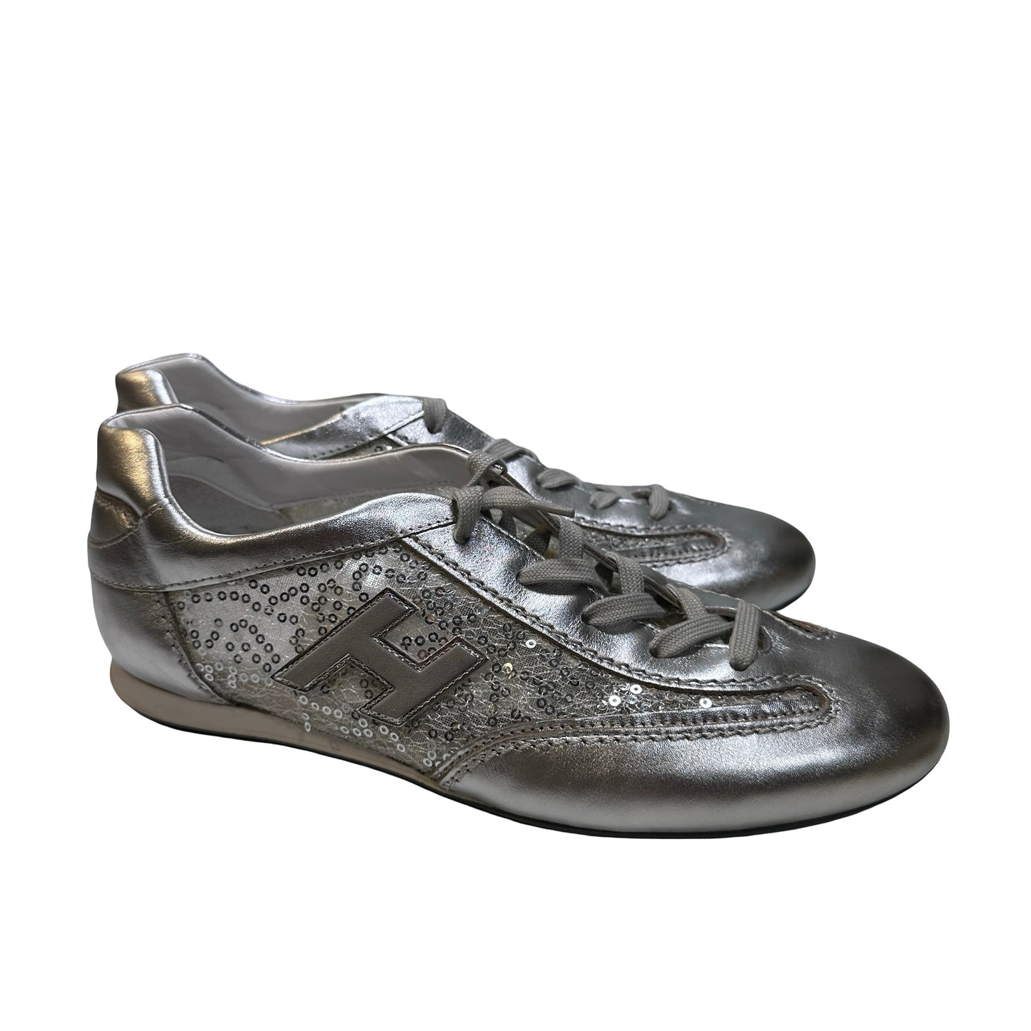 Used Hogan Calfskin Leather Shoes Silver