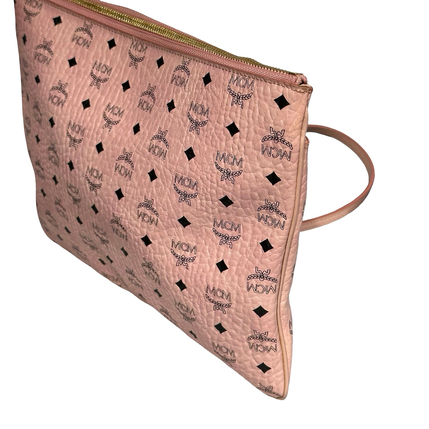 Used MCM Calfskin Leather Cross Body Bag Pink