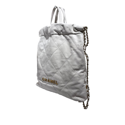 Used CHANEL Calfskin Medium 22 Backpack Backpack White