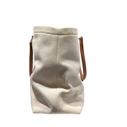 Used CÉLINE Canvas CABAS TOTE Tote Bag White Brown GHW
