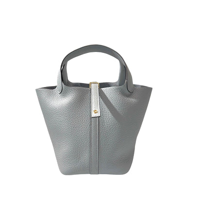 Used HERMÈS Clemence leather Picotin 18 Bucket Bag po gris pantin GHW