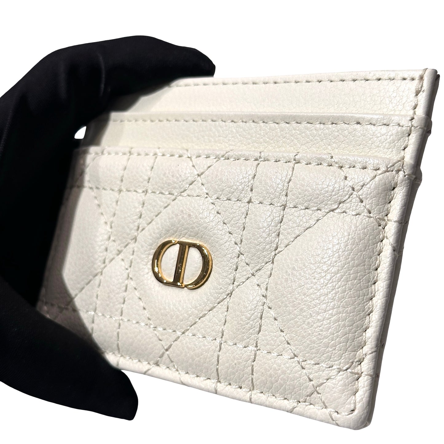Used Dior Calfskin Leather Cardholder Card Holder Beige GHW
