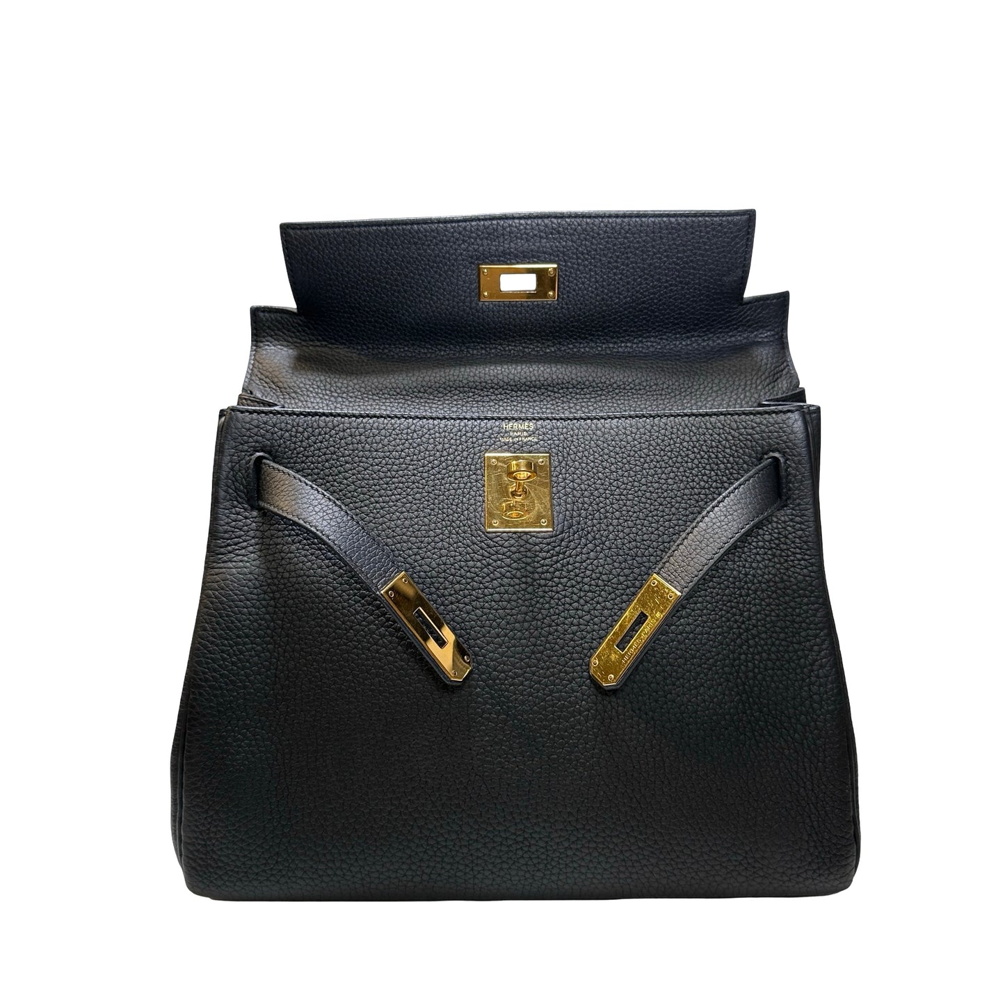 Used Hermès Clemence leather Kelly 28 Handbag Black GHW