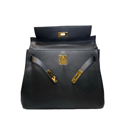 Used Hermès Clemence leather Kelly 28 Handbag Black GHW