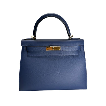 Used HERMES Epsom Kelly 28 with strap Handbag Blue Gold