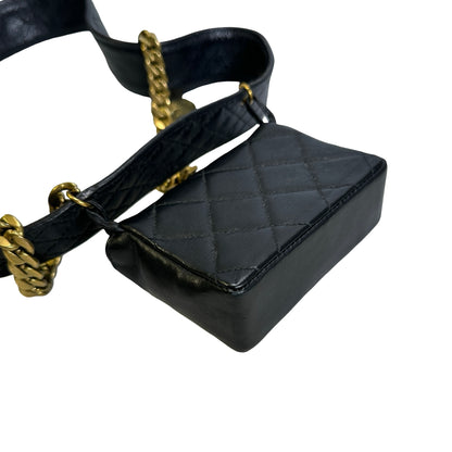 Used CHANEL Quilted Leather Quilted Belt Bag Belt bag Black Gold