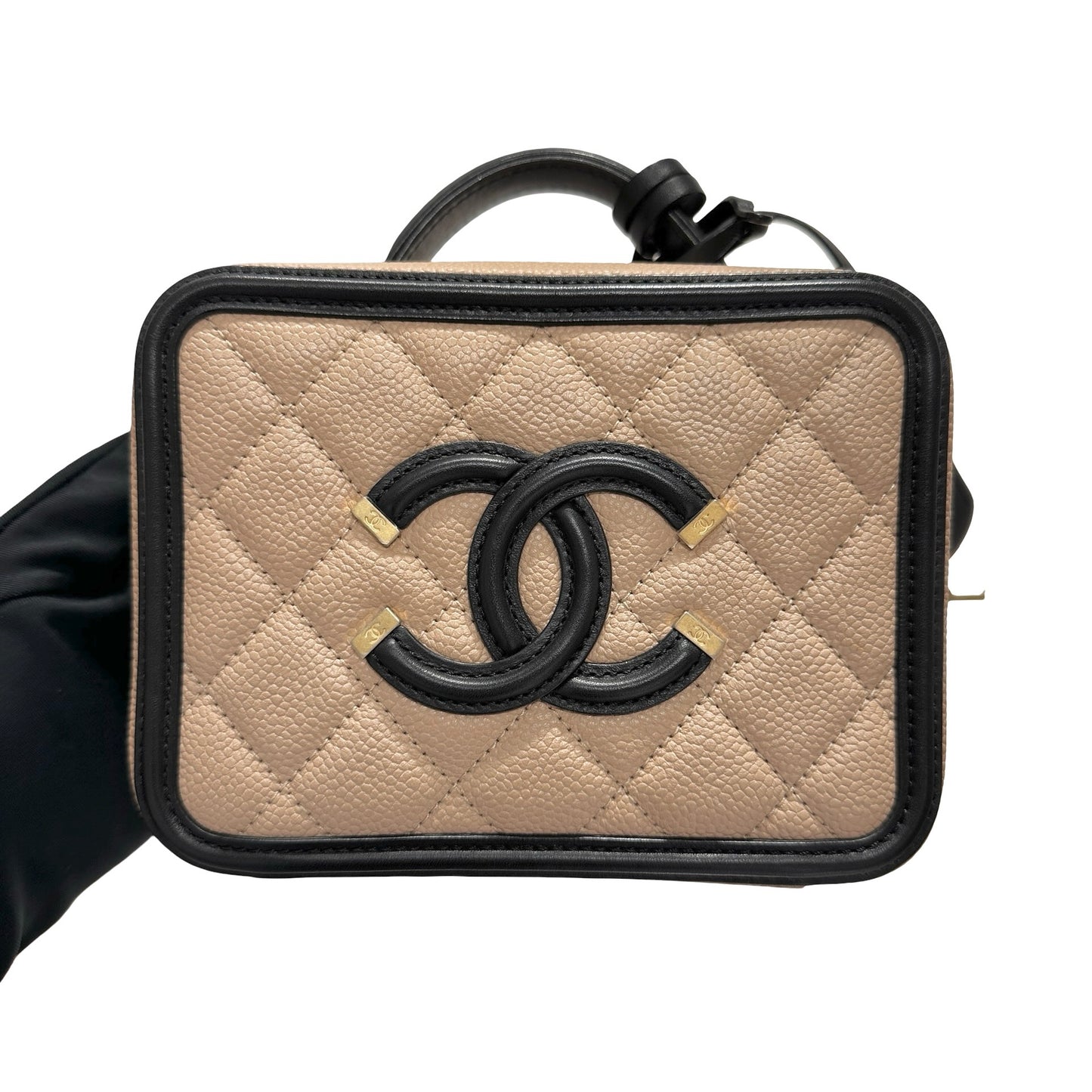 Used CHANEL Calfskin Leather Cross Body Bag Beige GHW