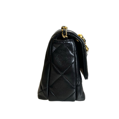 Used CHANEL Quilted Velvet 24A mini pearl logo Flap bag Bucket Bag Black Gold