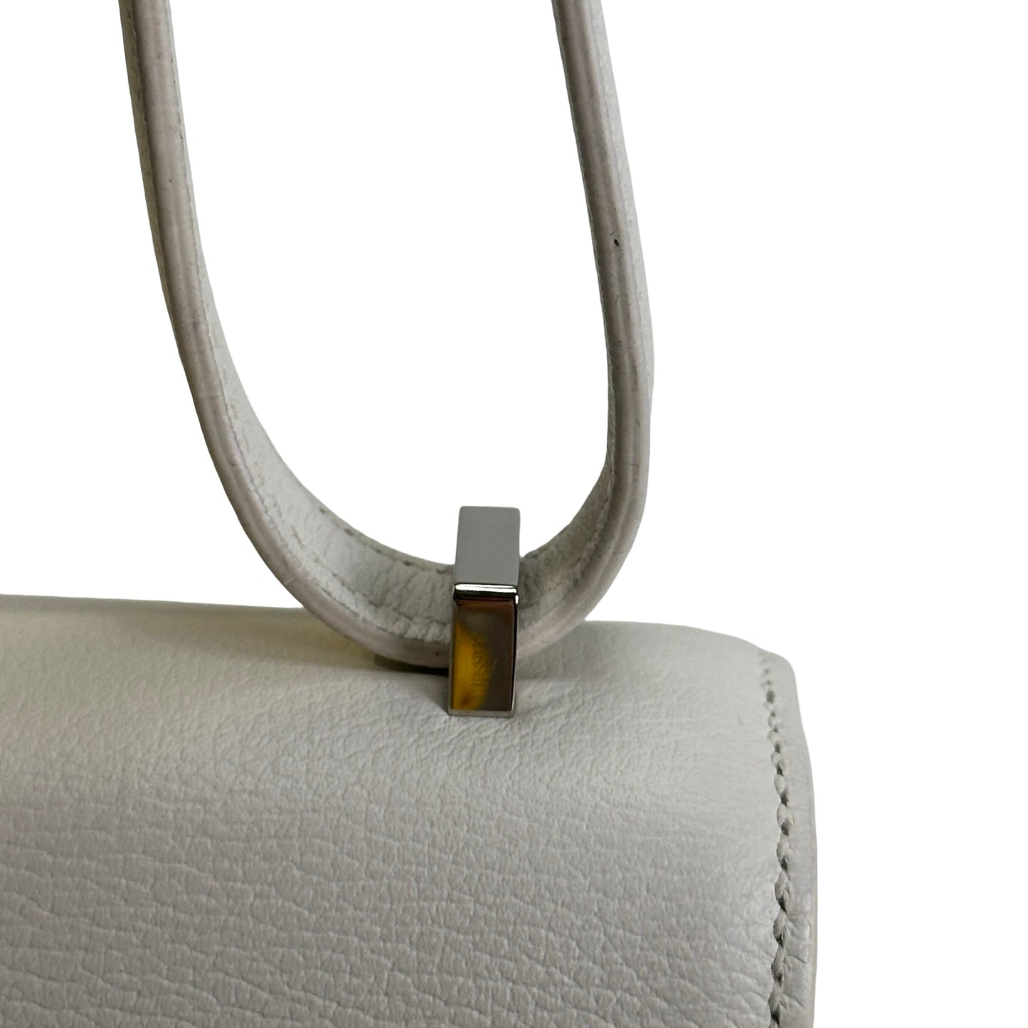 Used HERMES Leather Crocodile Mini Constance Cross body bag White Brown Silver