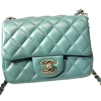 Used CHANEL Cross Body Bag Mini Flap 17cm Green PHW