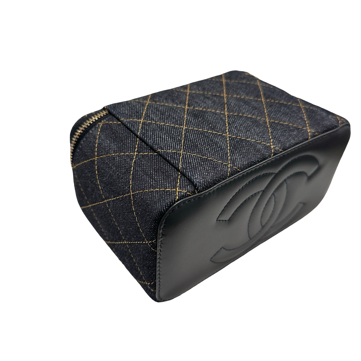 Used CHANEL Quilted Denim Vanity Case Vanity case Navy blue