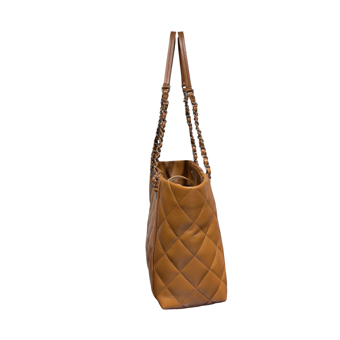 Used CHANEL Lambskin Leather Tote Bag Brown GHW