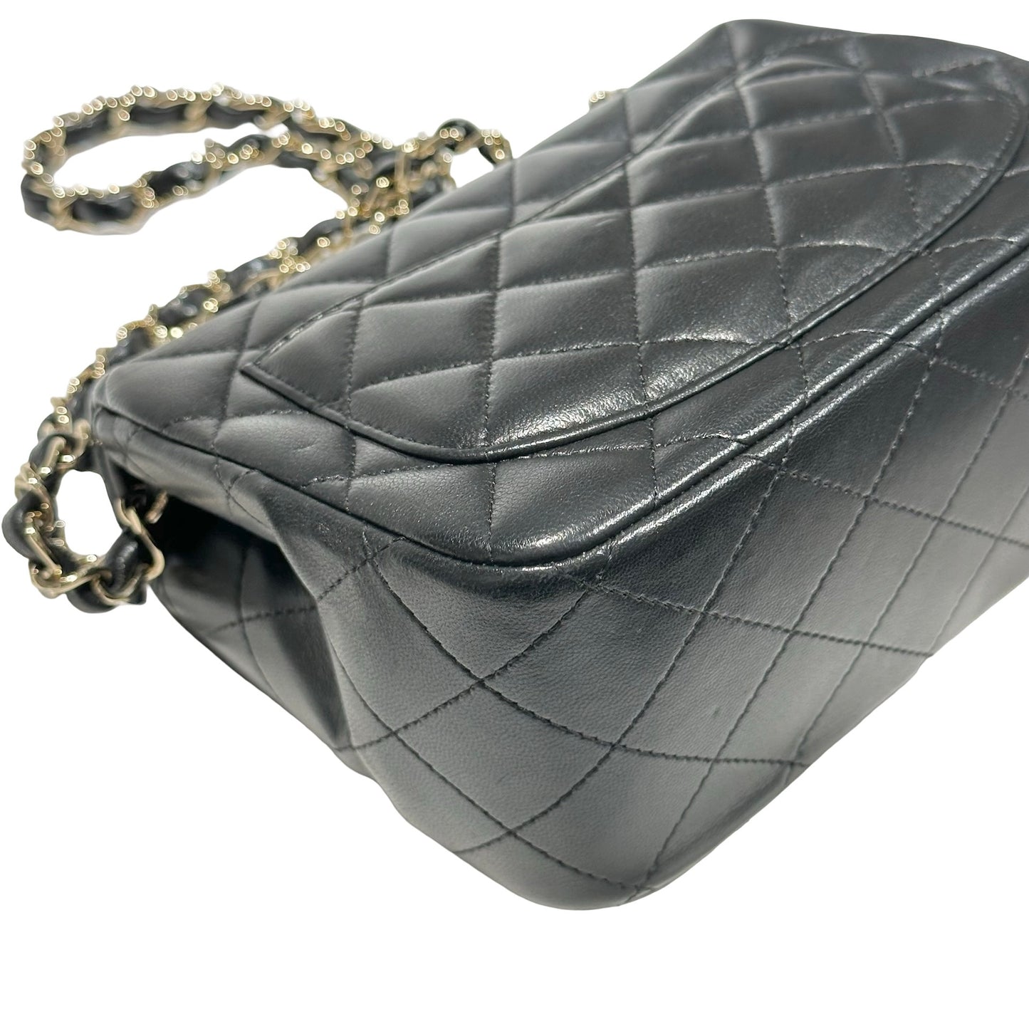 Used CHANEL Lambskin Leather Mini Flap 17cm Cross Body Bag Black GHW