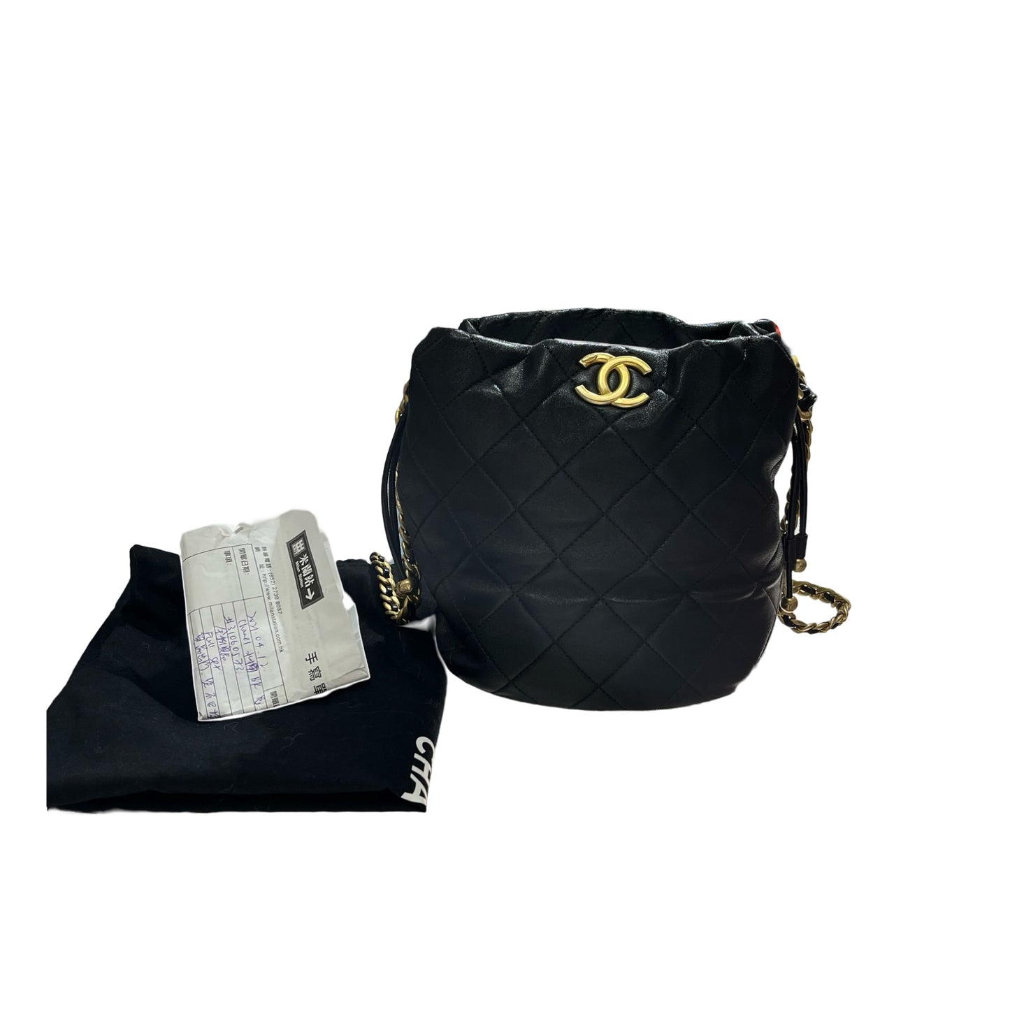 Used CHANEL Lambskin Leather Bucket Bag Black GHW