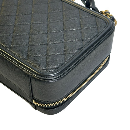 Used CHANEL Quilted Caviar CC Filigree Vanity Case Vanity case Black