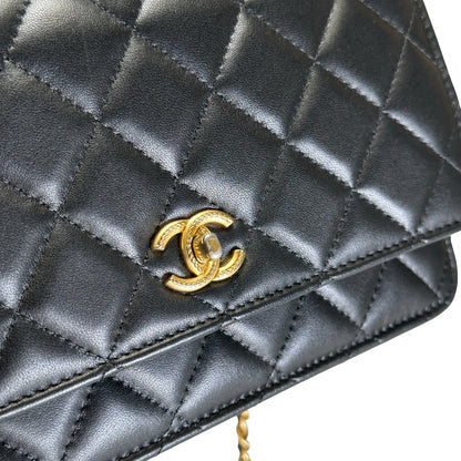Used CHANEL Quilted Leather Wallet on Chain Wallet on chain Black Gold