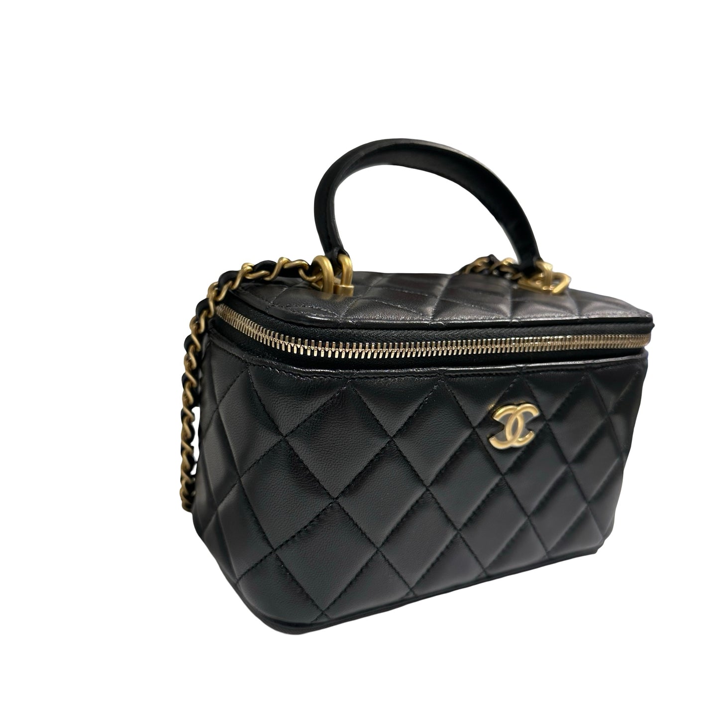 Used CHANEL Matelassé Lambskin Vanity Case Vanity case Black Gold