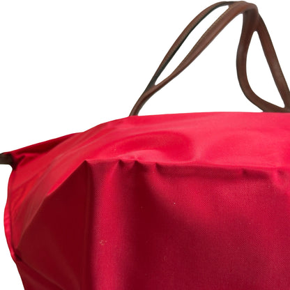 Used LONGCHAMP Eiffel Tower Print Le Pliage Eiffel Tower Tote Bag Red Brown