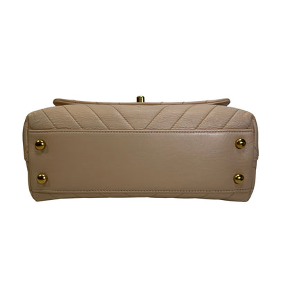 Used CHANEL Chevron Coco Handle Handbag Beige GHW