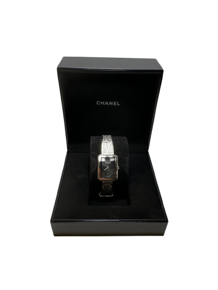 CHANEL Tweed Boy-Friend Tweed Watch Silver Black PHW