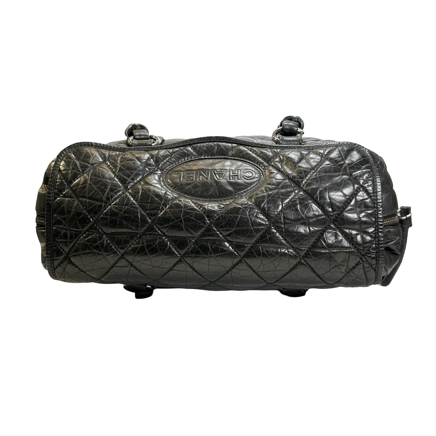 Used CHANEL Quilted Quilted Aged Calfskin Bowler Bag Handbag Black