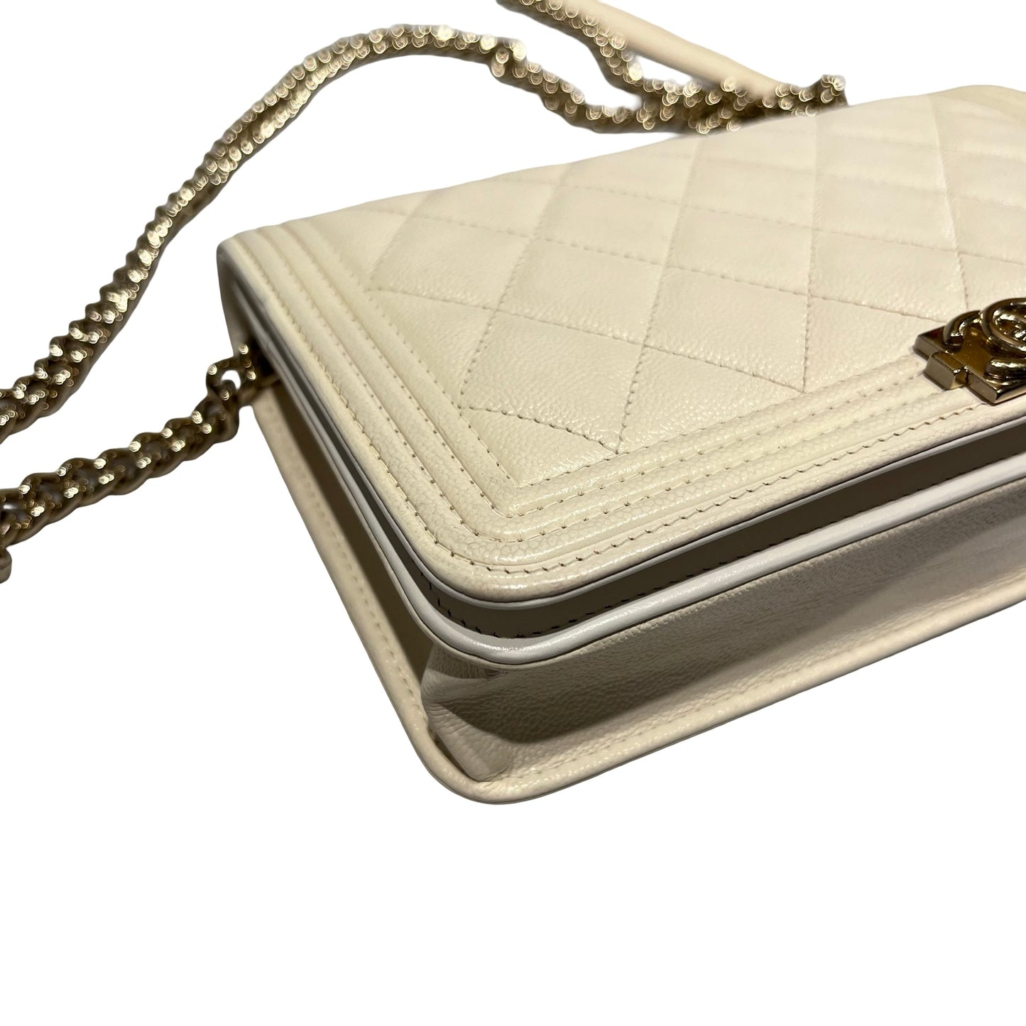 Used Chanel Caviar Leather WOC Shoulder Bag White PHW