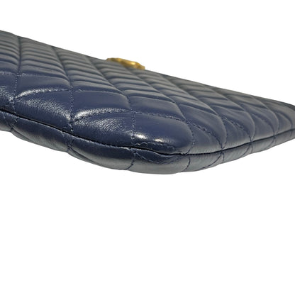Used CHANEL Quilted Leather Boy Chanel Pouch Pouch Navy