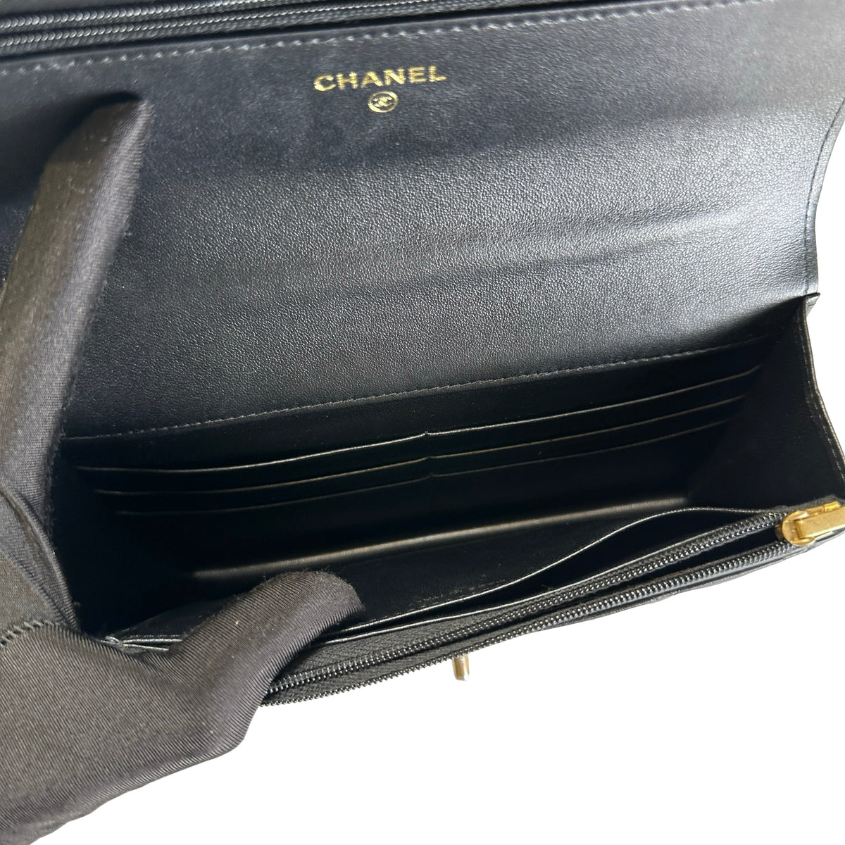 Used CHANEL Quilted Leather Wallet on Chain Wallet on chain Black Gold