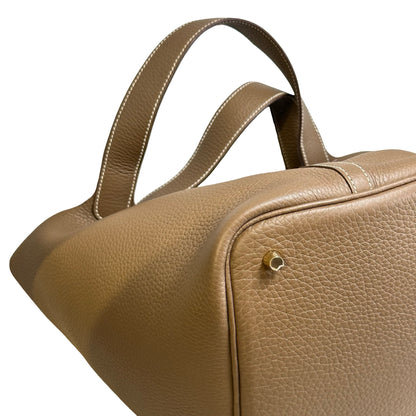 Used HERMES Leather TC Picotin 22 Handbag Etoupe GHW