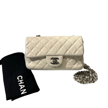 Used CHANEL Calfskin Leather Mini Flap Cross Body Bag PHW White