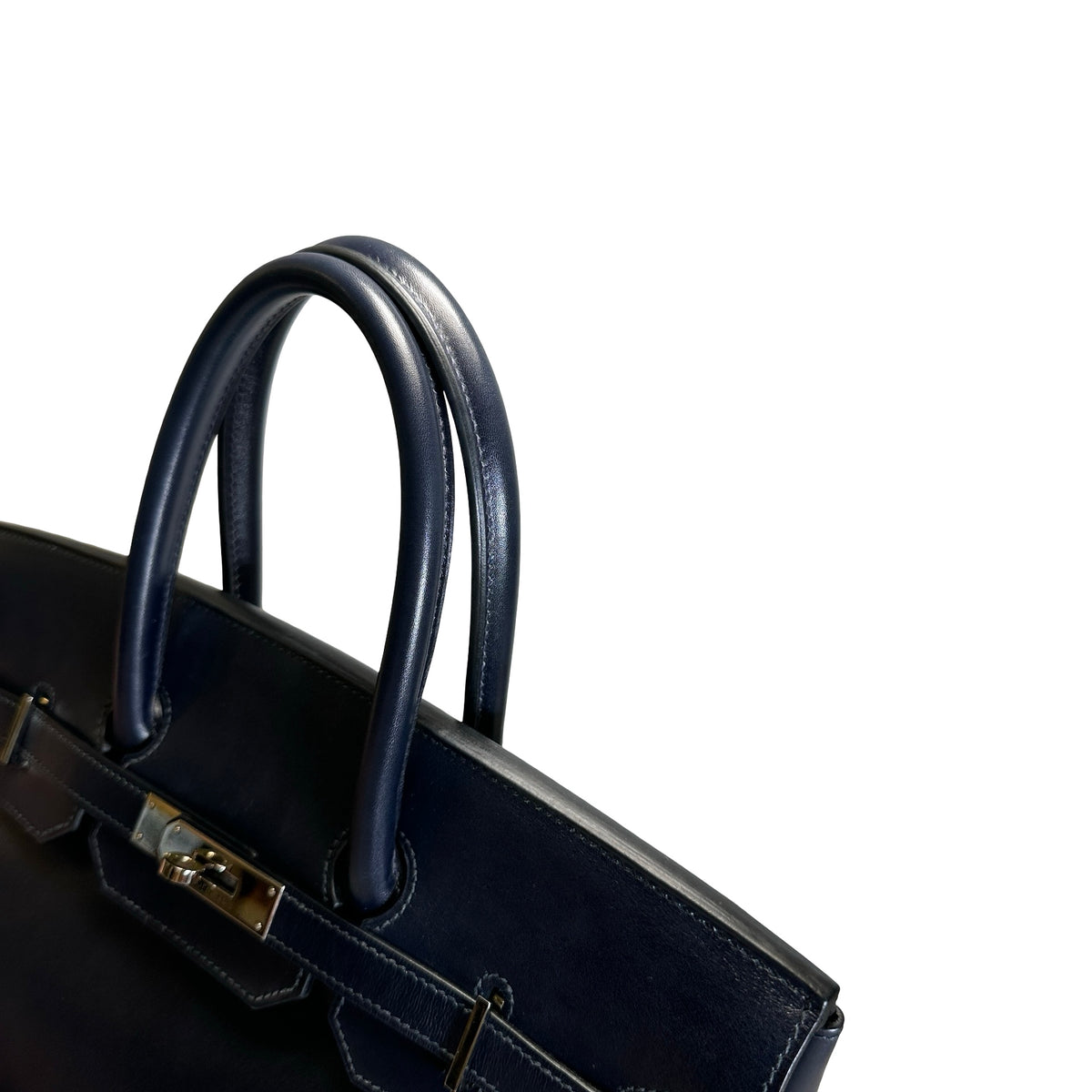Used HERMES Leather Birkin Handbag Black Silver