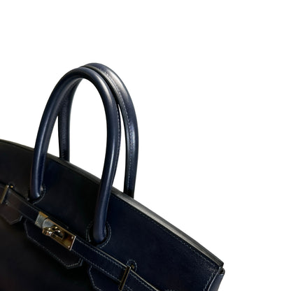 Used HERMES Leather Birkin Handbag Black Silver