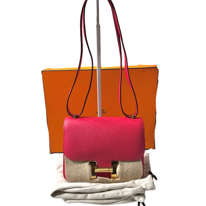 Used Hermès Calfskin Leather Mini Constance Cross Body Bag I6 GHW Pink