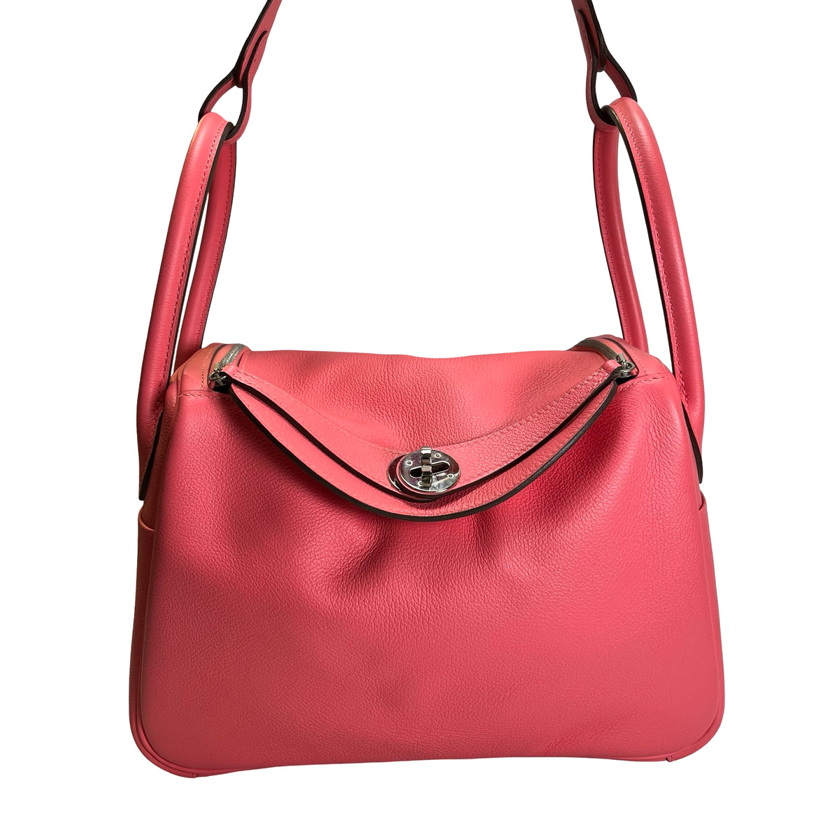 Used HERMES Leather Lindy Handbag Pink